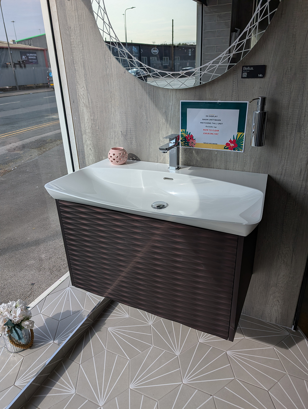 Matching Iridescent Claret Wave tall column bathroom unit